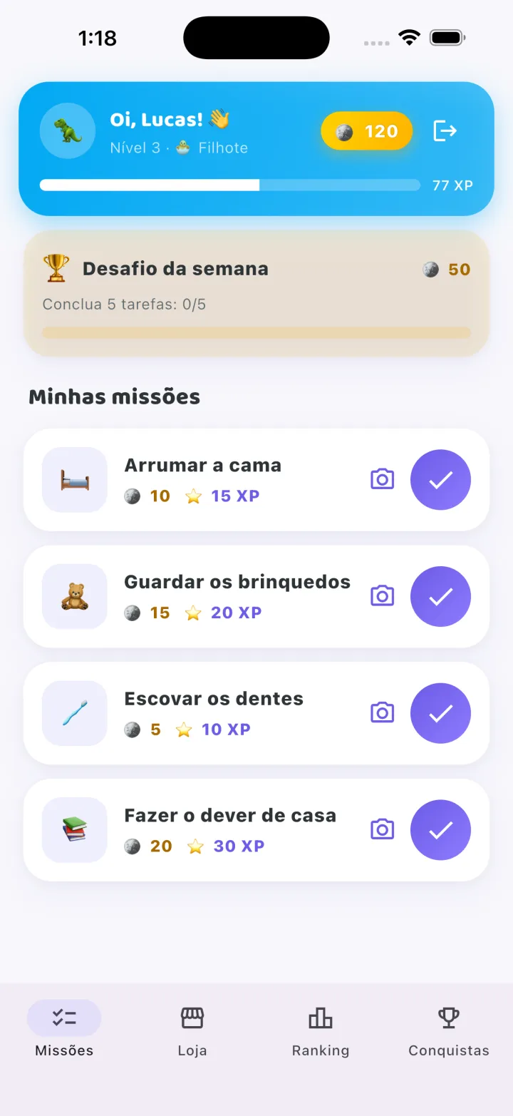 Tela 1 do app FamíliaQuest